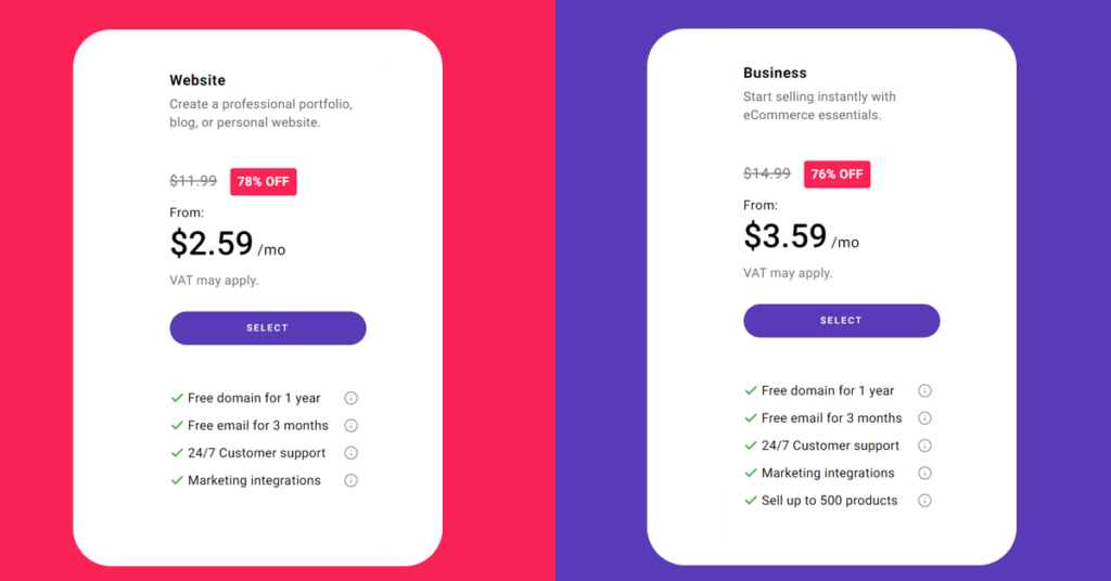 Zyro Website Plans & pricing